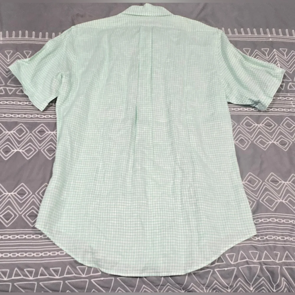 Brooks Brothers Irish Linen Green And White Gingham Regent Polo Size Medium - Picture 8 of 9